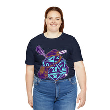 Load image into Gallery viewer, The Melodic Dice: A D20 Die Dressed as a Bard T-shirt | Regular Fit | Fantasy DnD Tee