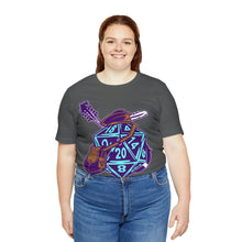 Load image into Gallery viewer, The Melodic Dice: A D20 Die Dressed as a Bard T-shirt | Regular Fit | Fantasy DnD Tee