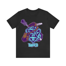 Load image into Gallery viewer, The Melodic Dice: A D20 Die Dressed as a Bard T-shirt | Regular Fit | Fantasy DnD Tee