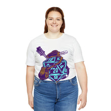 Load image into Gallery viewer, The Melodic Dice: A D20 Die Dressed as a Bard T-shirt | Regular Fit | Fantasy DnD Tee